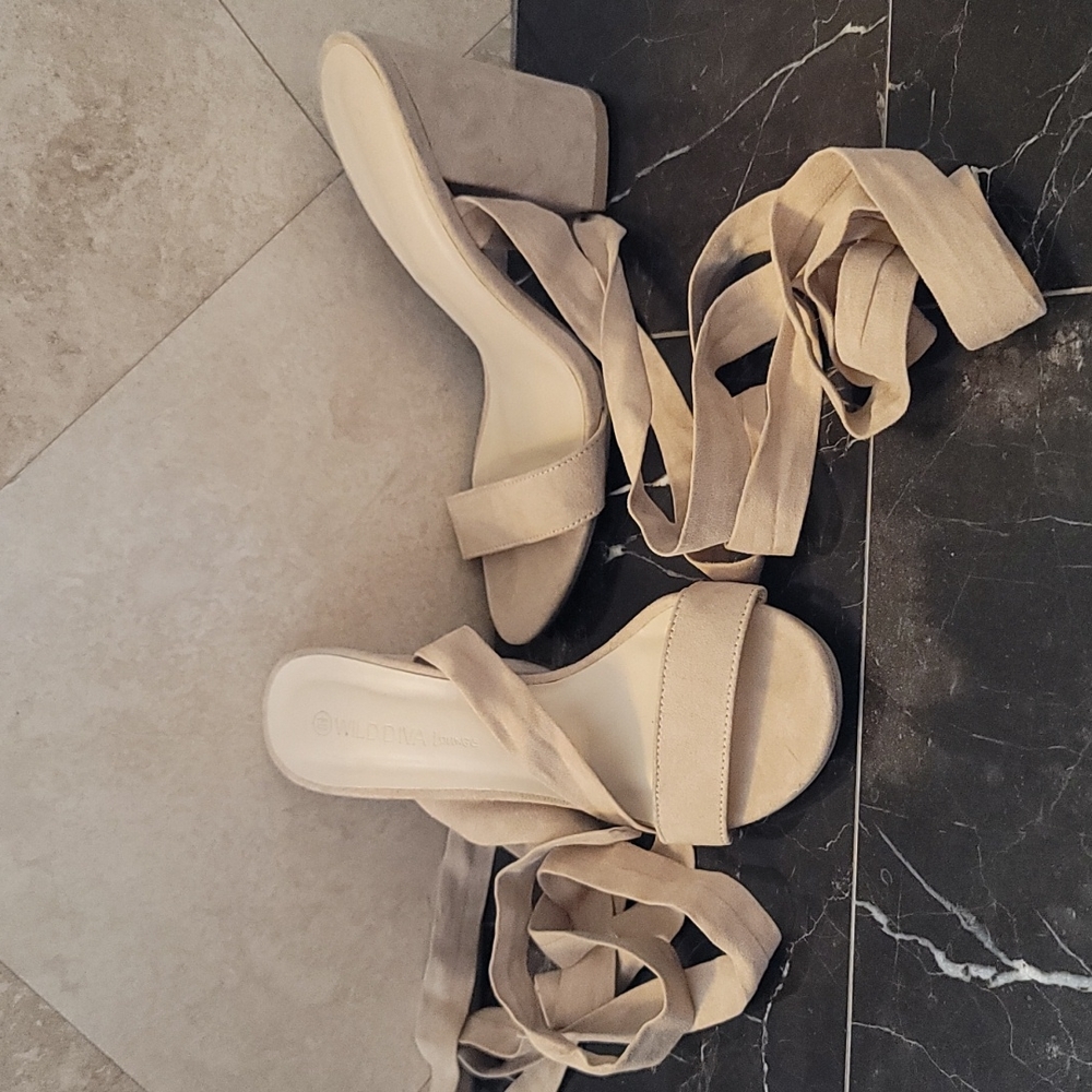 Wild Diva Lounge light brown suede wrap heels